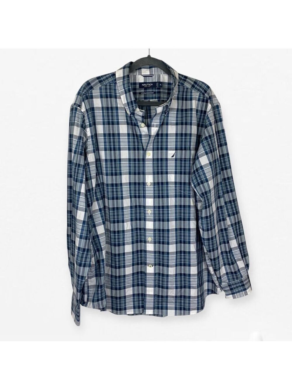 Nautica Blue and White Casual wrinkle resistant Button Down Shirt XL